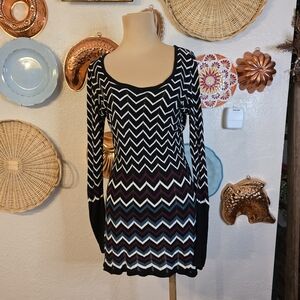 White House Black Market WHBM Chevron Zig Zag Striped Pointelle Sweater Dress